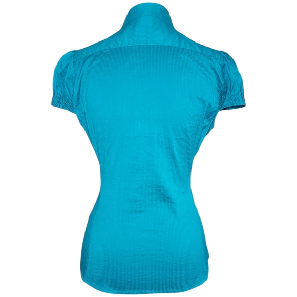 Express Design Studio Y2K Teal Office Siren Blouse - Size S - Picture 2 of 4